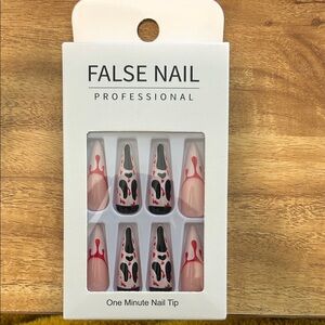 False Nail Professional Set with Pink and Black Design